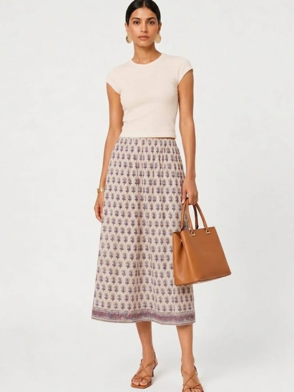 J. Crew Beckett Midi Skirt in Lilac Block Print